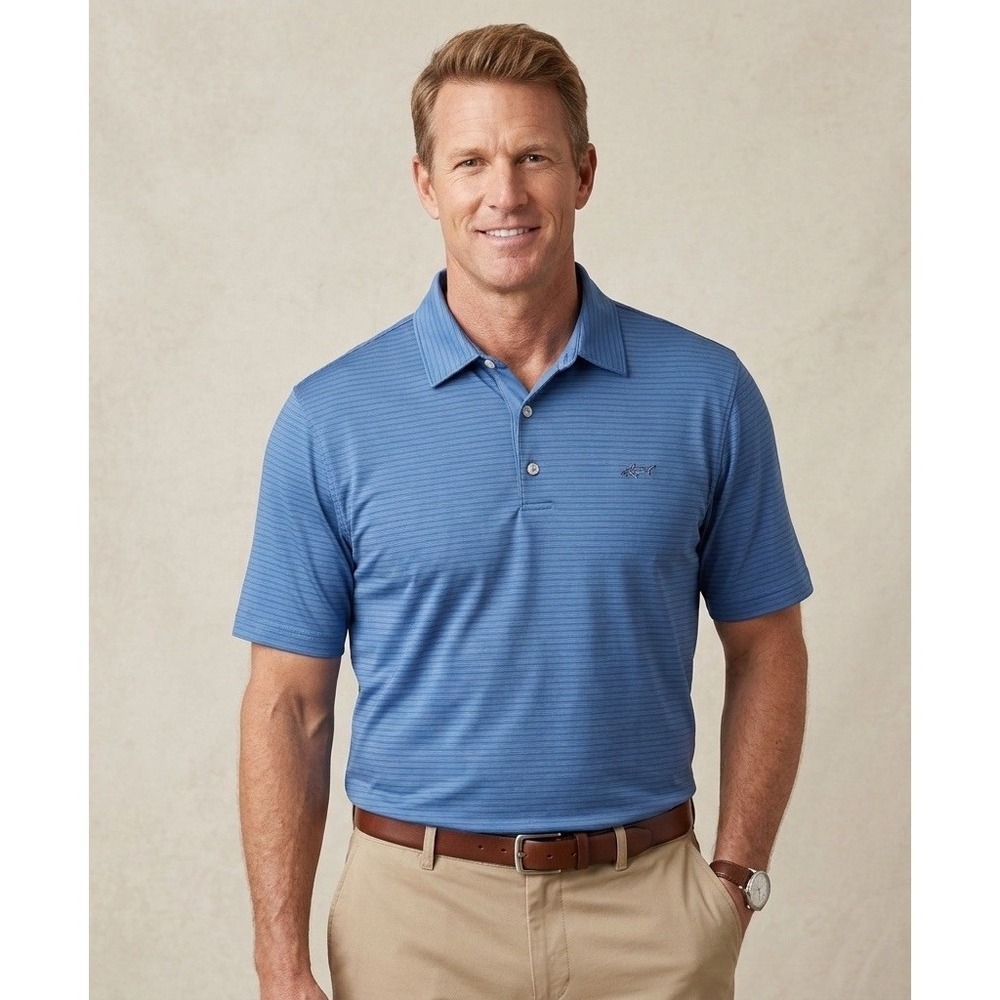 Greg Norman Golf‎ Polo Shirt Play Dry Men's 2XL Blue Striped Performance